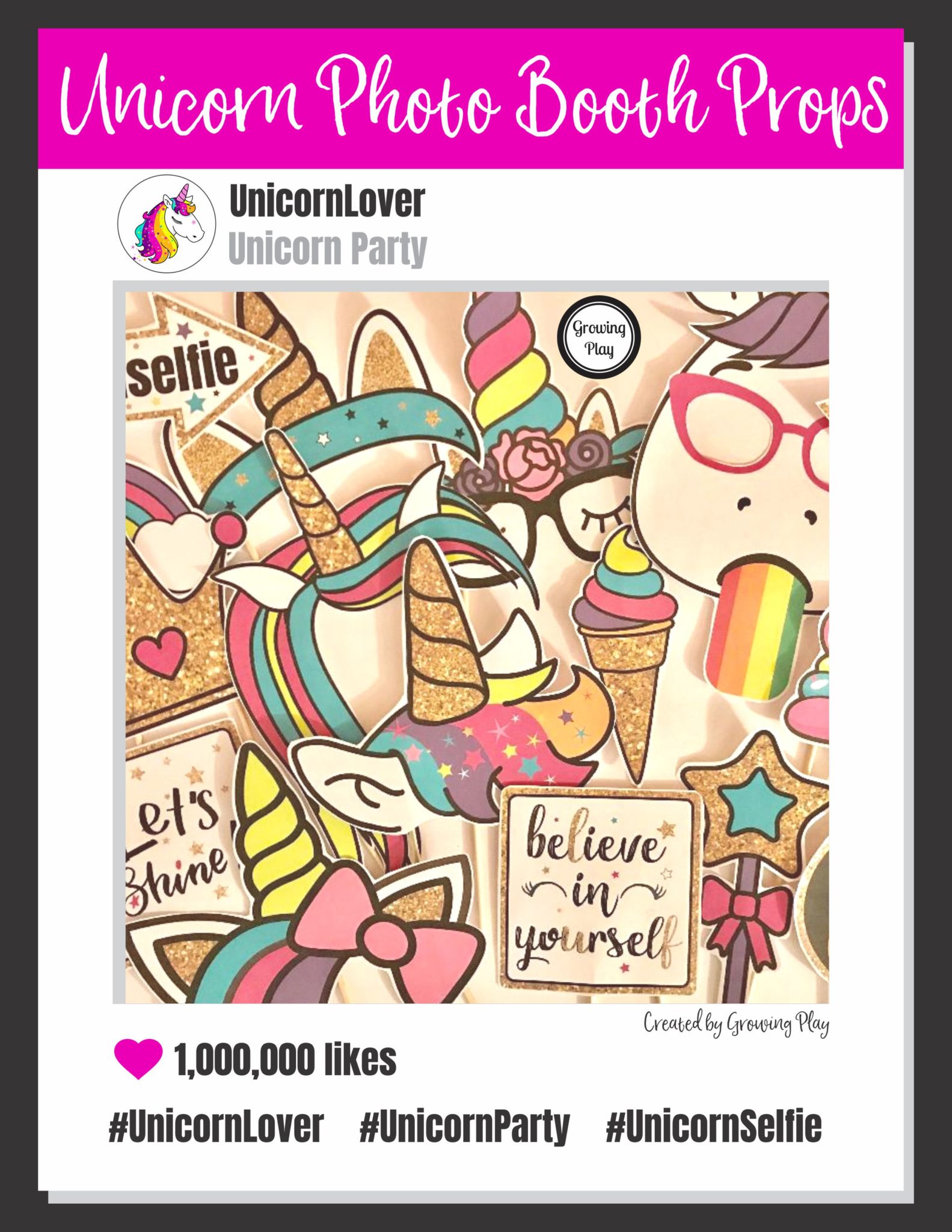 Unicorn Photo Booth Props from Growing Play
