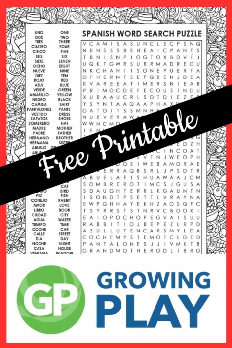 Word Search Spanish Printable – FREE – Growing Play